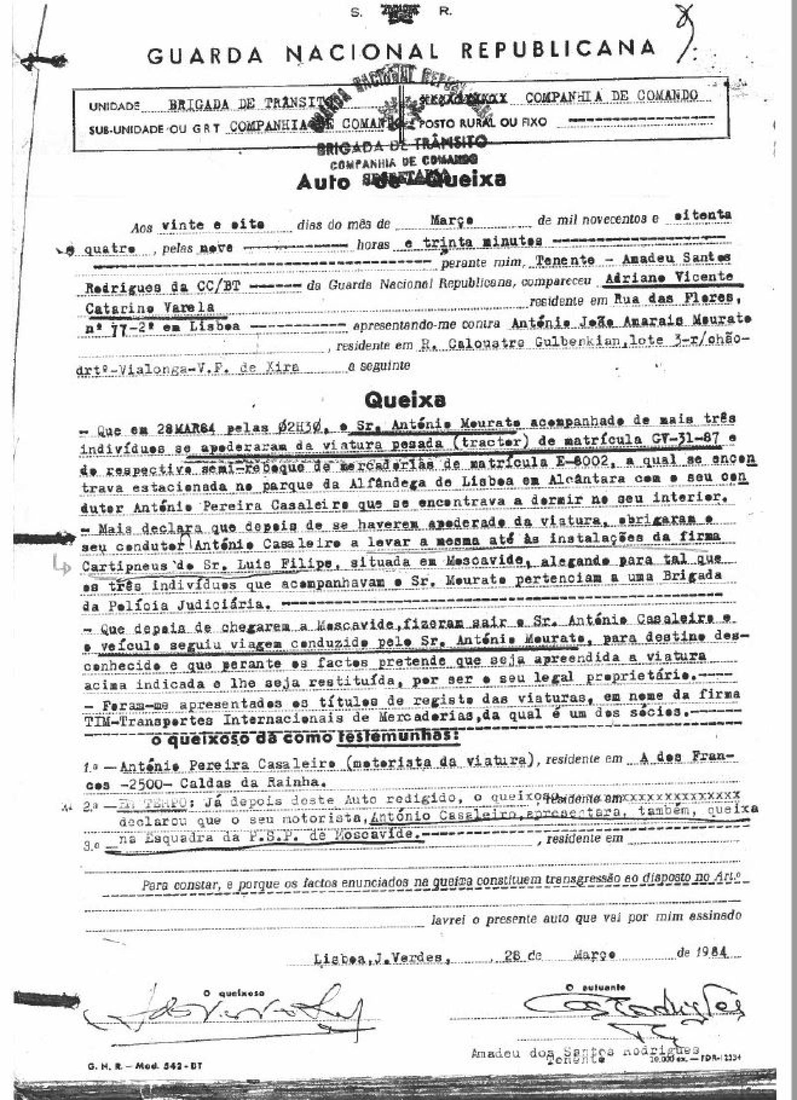Queixa de Adriano Varela à GNR