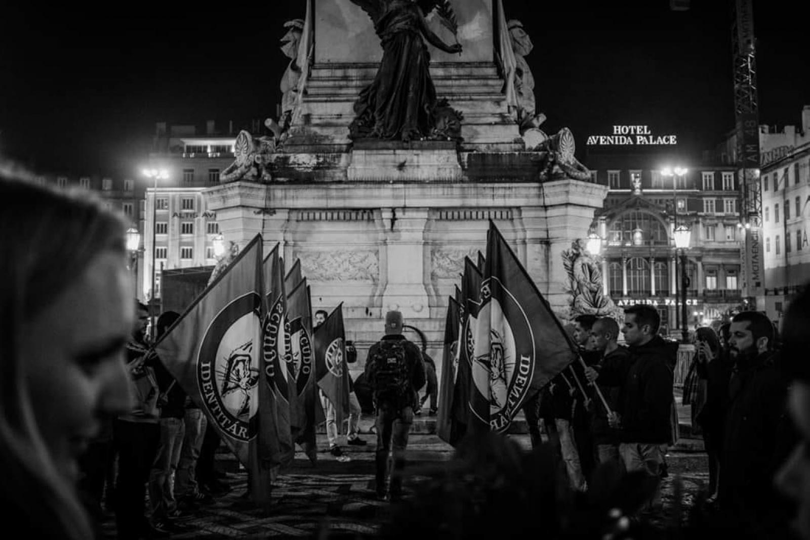Parada neofascista do Escudo Identitário nos Restauradores, em Lisboa, em 2018