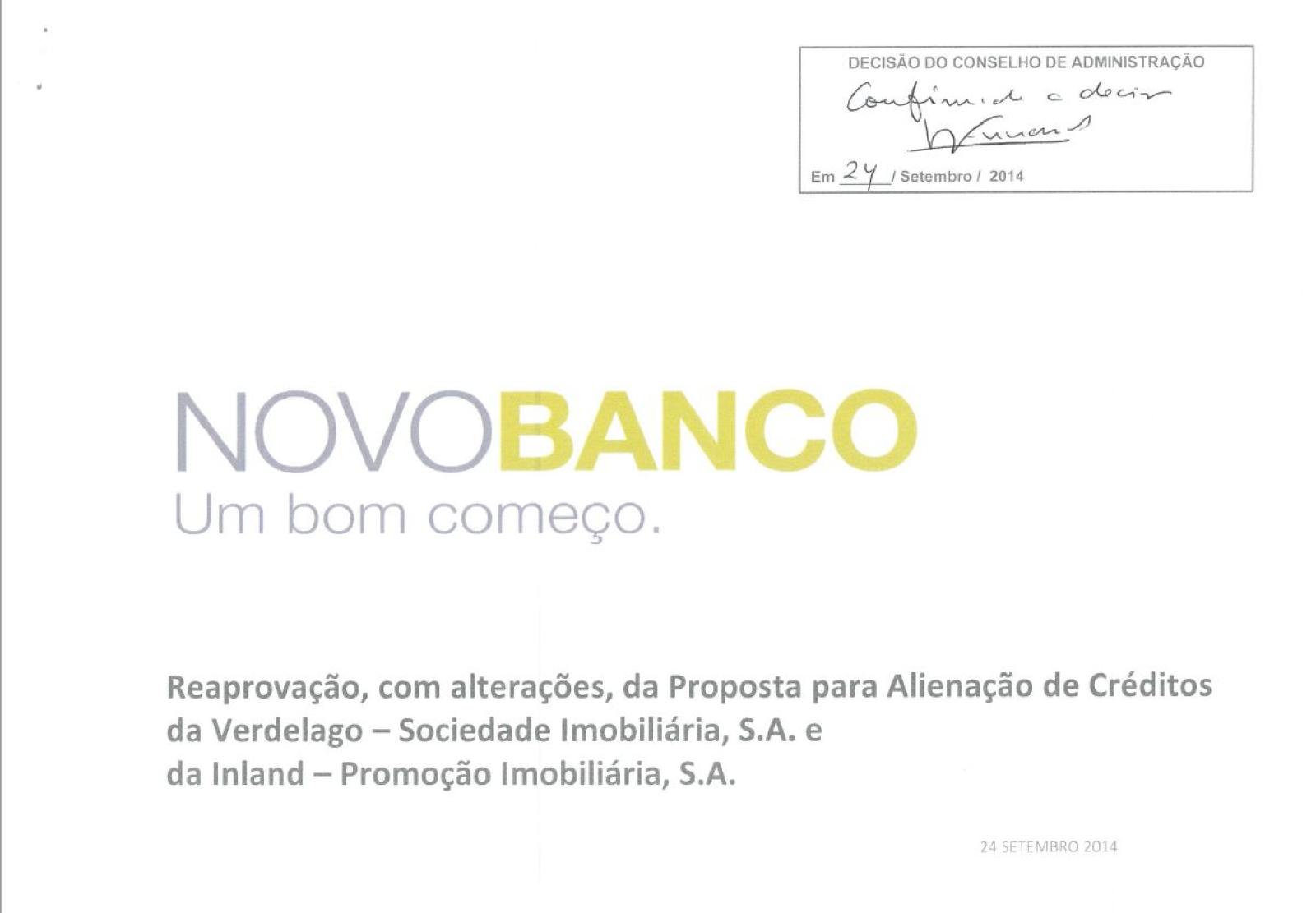 Documento de reaprovação da venda dos créditos da empresa que gere o empreendimento Verdelago