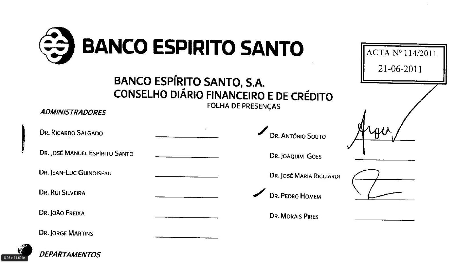 Assinatura de António Souto a aprovar a emissão das VMOC