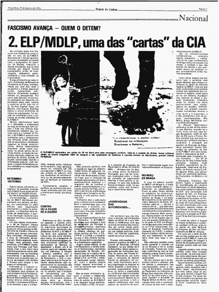 Notícia sobre o ELP e o MDLP do Diário de Lisboa, de 27 de janeiro de 1976
