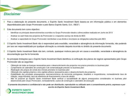 Documento de análise da Promovalor realizado pelo BESI, que era comandado por José Maria Ricciardi 