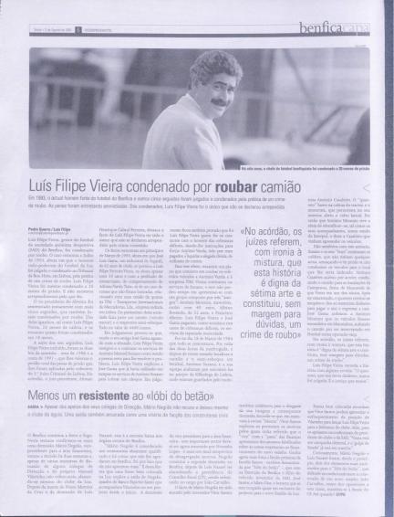 Notícia do O Independente sobre o roubo do camião por parte de Luís Filipe Vieira